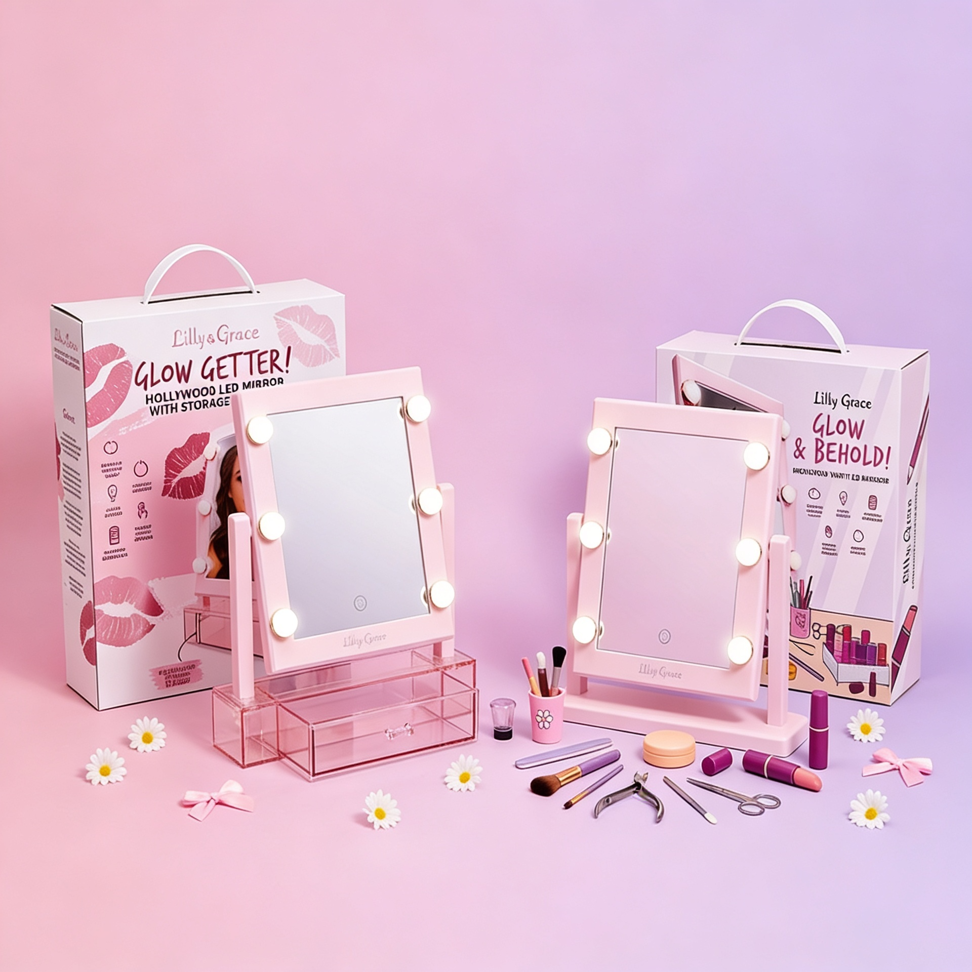 Lilly Grace Glow Getter and Glow & Behold Hollywood LED Mirror duo